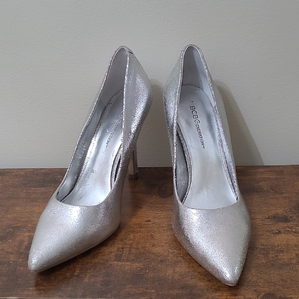BCBGeneration Silver Stiletto Heels size 8